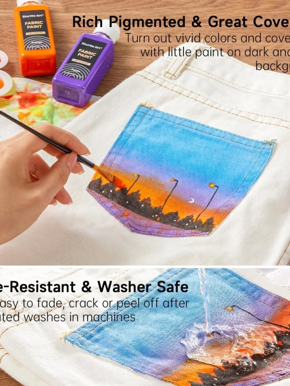NEW Shuttle Art Fabric Paint 18 Colors Permanent Soft Fabric Paint in Bottles wi